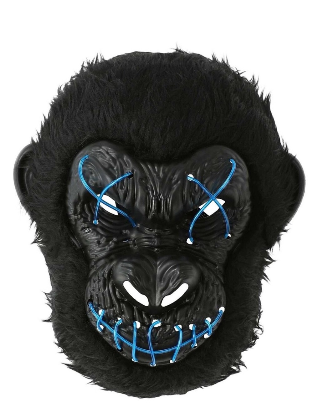 LED Gorilla Mask Halloween Costume Light-Up Blue Scary Ape Full Face Mask